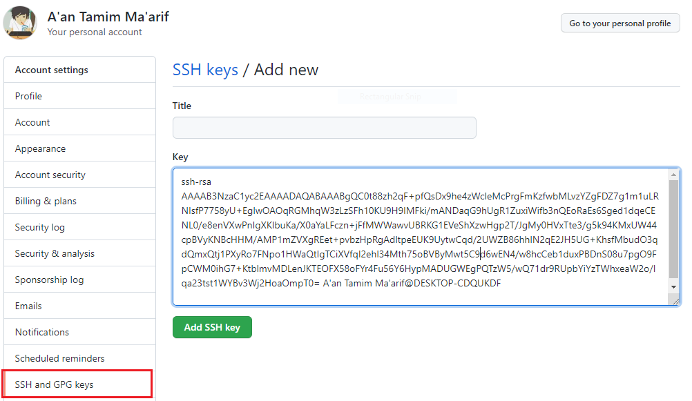 Add new SSH Key GitHub