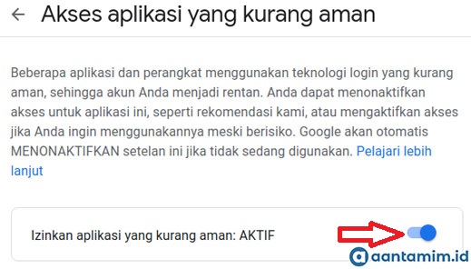 Aktifkan akses aplikasi yang kurang aman