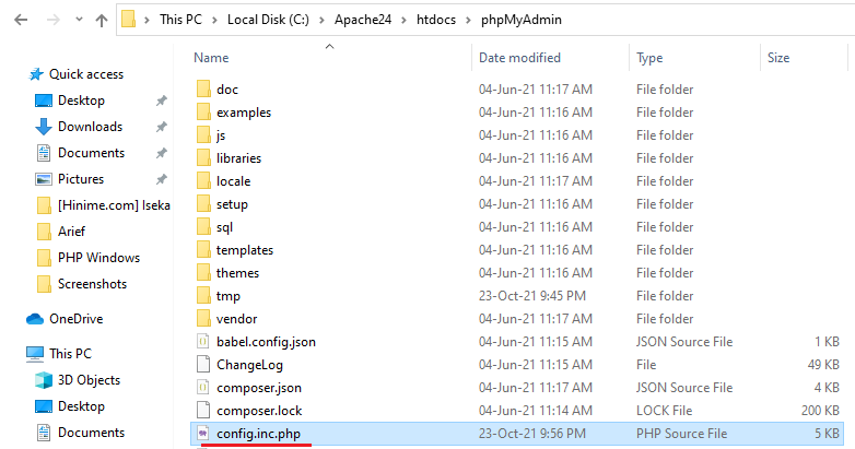 File konfigurasi phpMyAdmin