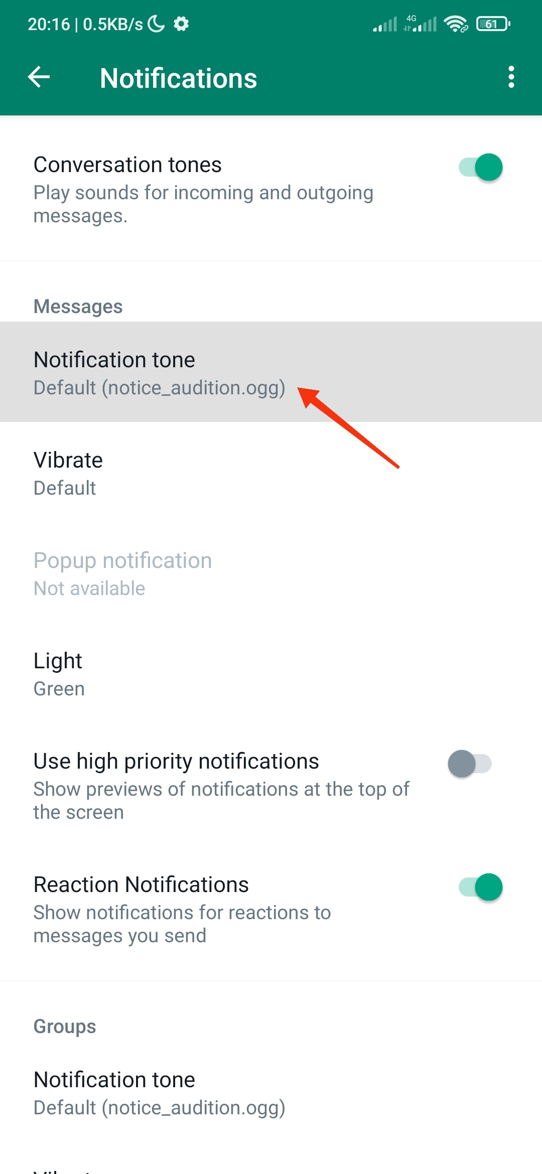 Langkah-langkah custom ringtone notifikasi WhatsApp - Menu Notification tone