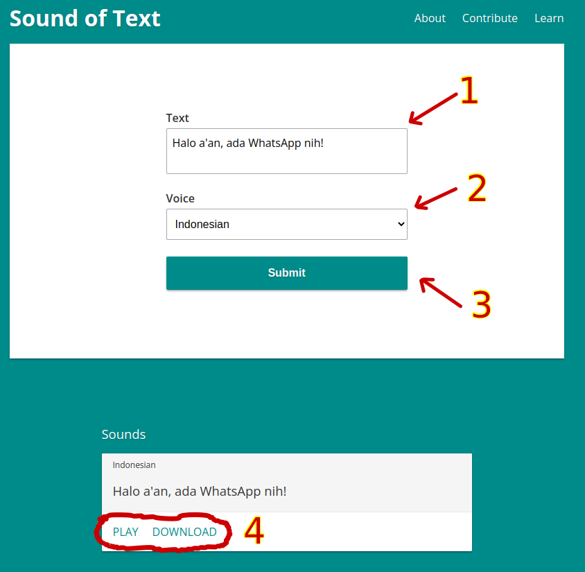 Mengubah teks ke suara menggunakan website Sound of Text