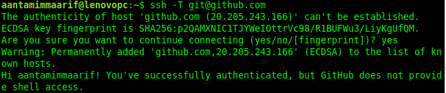 Menguji koneksi SSH ke GitHub